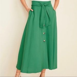 Ann Taylor Tie Waist Button Pockets Green Skirt 0P